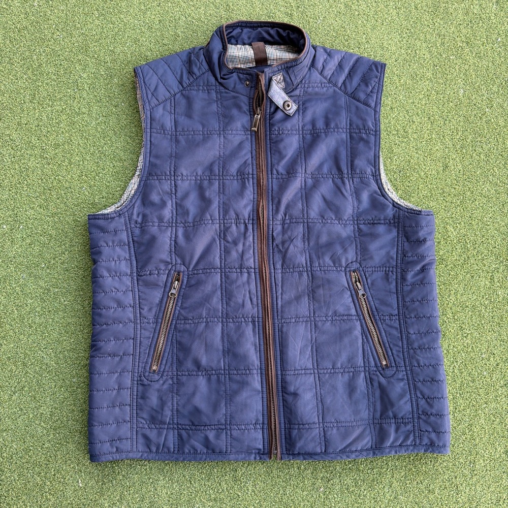 Johnston & Murphy Jacket Vest Mens Medium Blue Quilted Sleeveless Full Zip